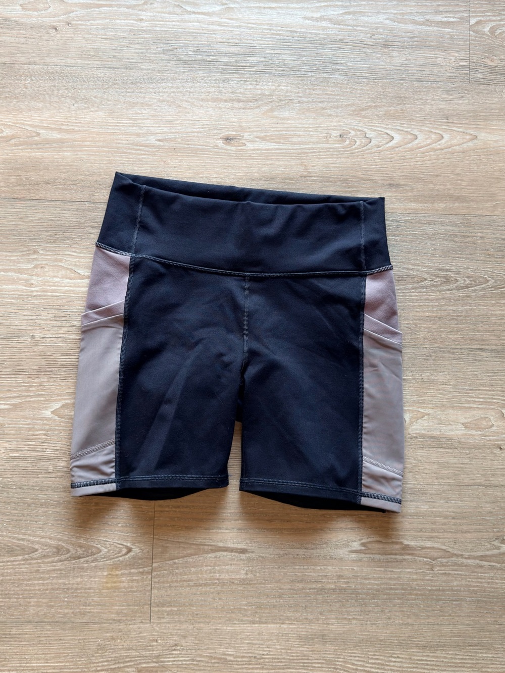 Fabletics Black Bike Shorts with Gray Side Panels